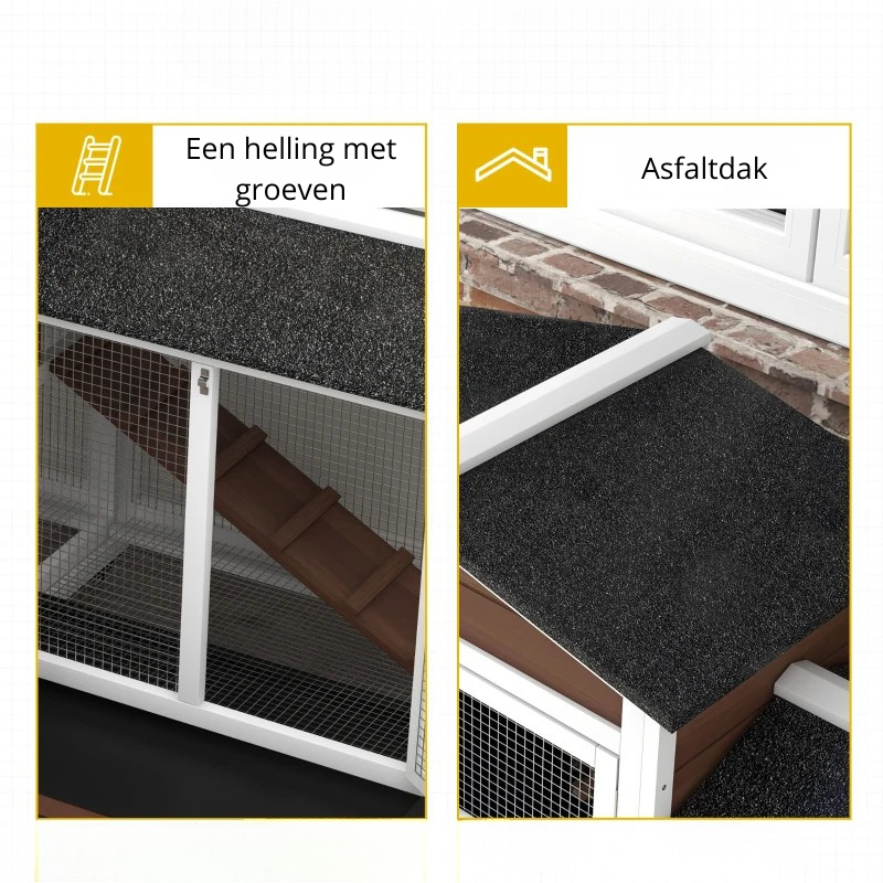 Nancy's Pisticci Dierenhok - Konijnenhok - Dierenkooi - Bruin / Zwart - Dennenhout - ± 155 x 55 x 100 cm