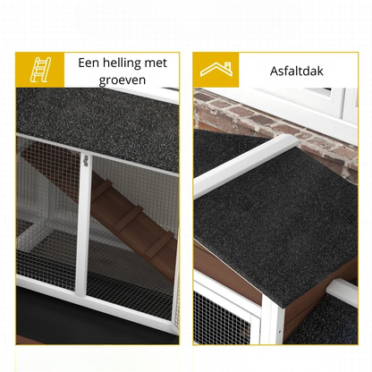 Nancy's Pisticci Dierenhok - Konijnenhok - Dierenkooi - Bruin / Zwart - Dennenhout - ± 155 x 55 x 100 cm