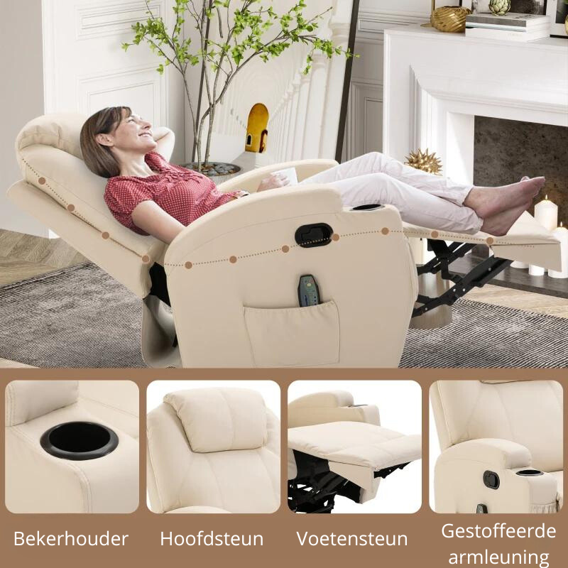 Nancy's Alleghe Massagestoel - Relaxstoel - Relaxfauteuil - Schommelfunctie - Verstelbare Rugleuning - Draaibaar - Créme - Kunstleer