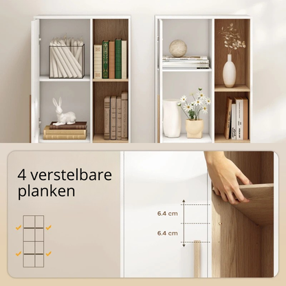 Nancy's Oviglio Boekenkast - Opbergkast - Verstelbare planken - Wit / Hout - ± 60 x 35 x 175 cm