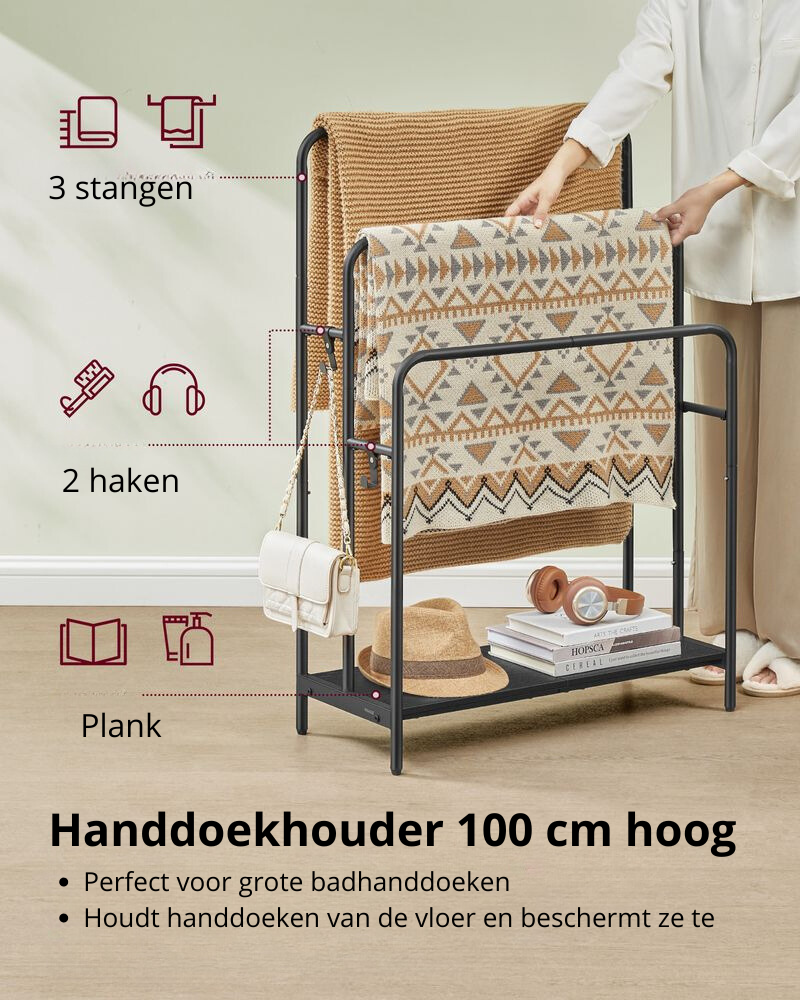 Nancy's Nesperira Handdoekrek - Handdoekstandaard - Badkamer Handdoekhouder - Zwart