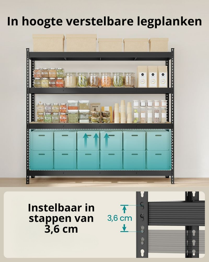 Nancy's Povolaro Stellingkast - Opslagrek - In hoogte verstelbare legplanken - Zwart - Staal - ± 200 x 60 x 185 cm