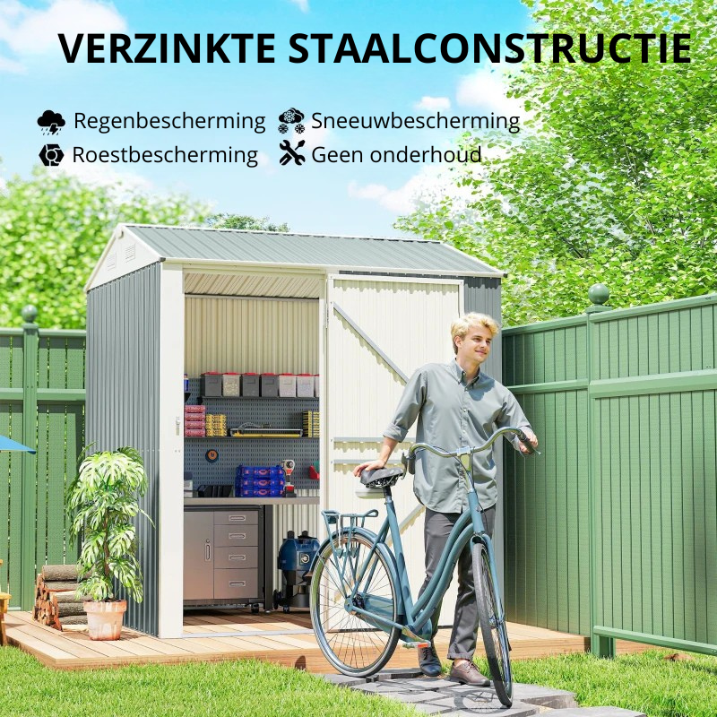 Nancy's Puglia Opbergschuur - Gereedschapsschuur - Tuinschuur - Grijs - Staal - ± 210 x 175 x 235 cm