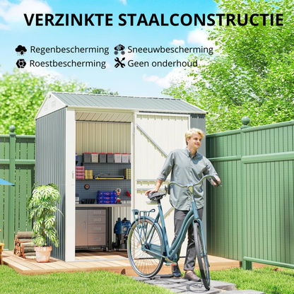 Nancy's Puglia Opbergschuur - Gereedschapsschuur - Tuinschuur - Grijs - Staal - ± 210 x 175 x 235 cm