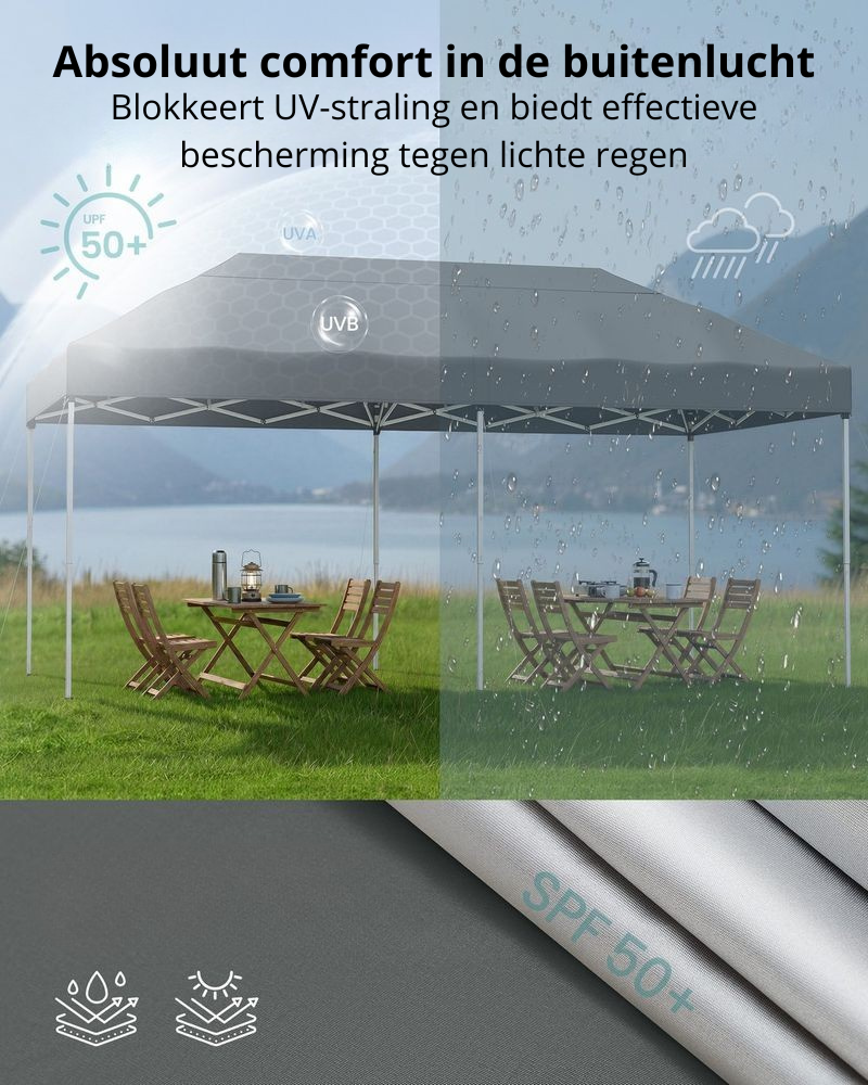 Nancy's Ruffano Partytent - Tuintent - Zonwering - Opvouwbaar - Afneembare zijwanden - Grijs - 600 x 300 x 260 cm