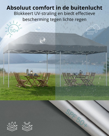 Nancy's Ruffano Partytent - Tuintent - Zonwering - Opvouwbaar - Afneembare zijwanden - Grijs - 600 x 300 x 260 cm