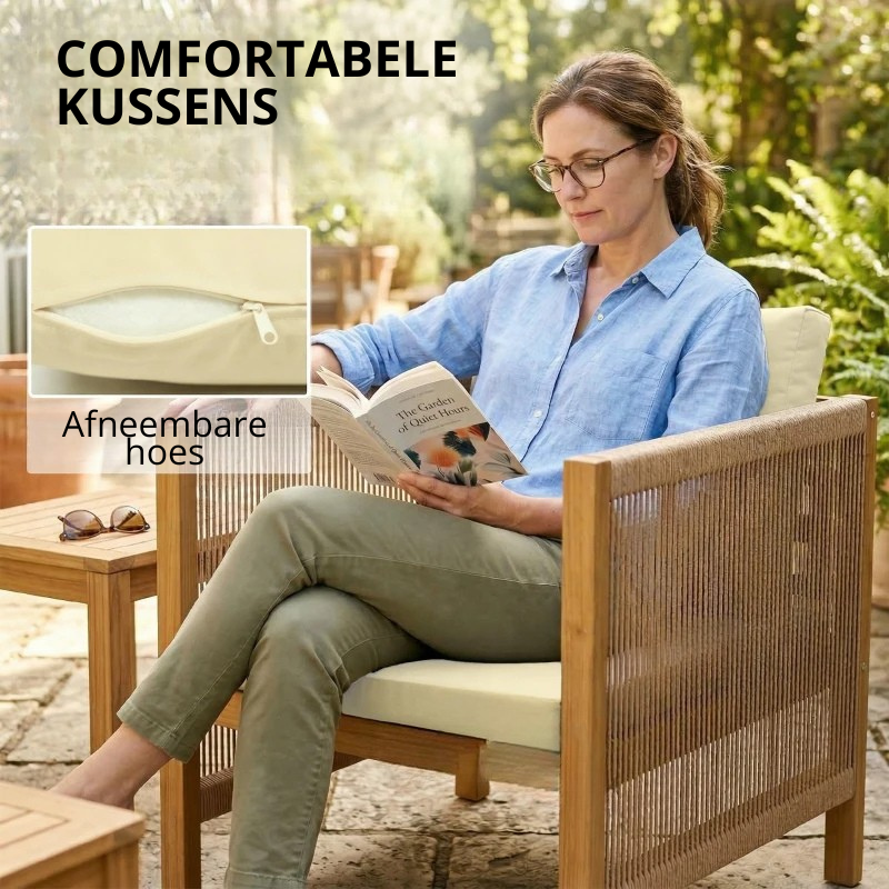 Nancy's Sarzana Loungeset - 4-Delige Tuinset - Balkonmeubelset - Beige - Acaciahout