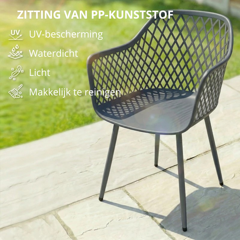 Nancy's Selargius Tuinstoelen - Terrasstoelen - Set van 4 - UV-Bestendig - Donkergrijs - Kunststof