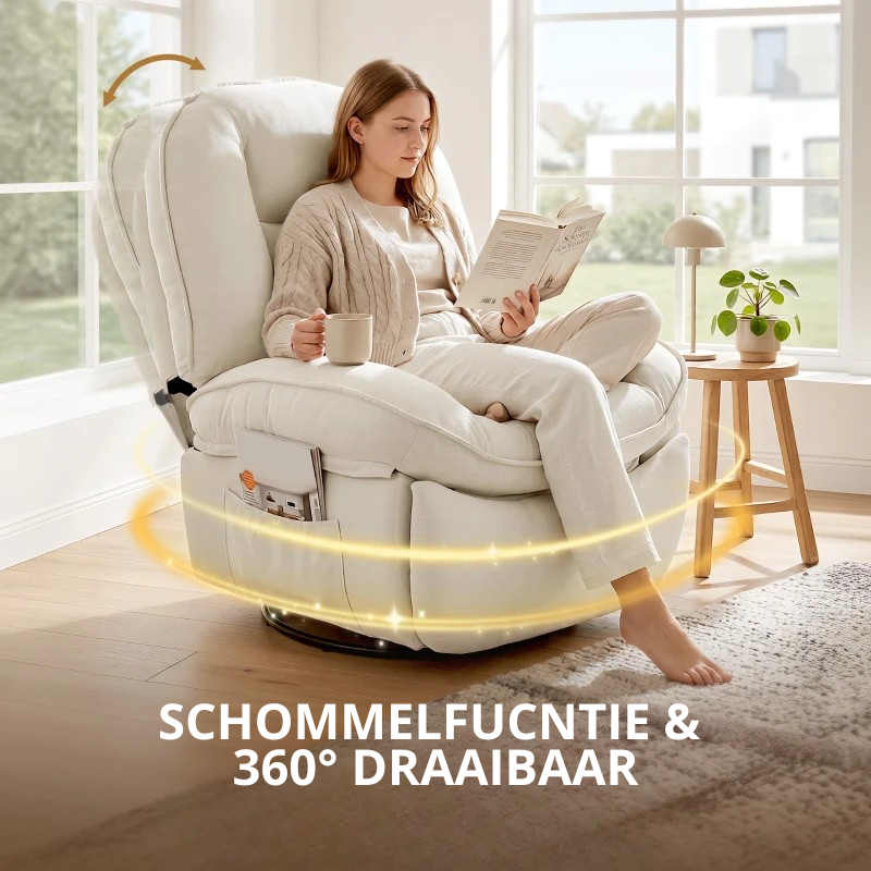 Nancy's Sermide Relaxfauteuil - Loungestoel - Relaxstoel - Fauteuil - Draaibaar - Verstelbaar - Crèmewit - Chenille