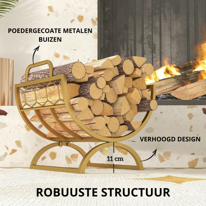 Nancy's Mortara Haardhoutrek - Houtrek - Houtopslag - Brandhoutrek - Goud - Staal