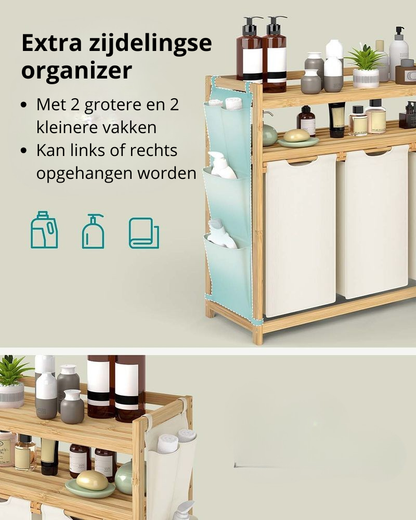 Nancy's Odolo Wasmand - Wassorteerder - Wasbox - 3 Vakken - Crèmewit - Bamboe - 150 Liter