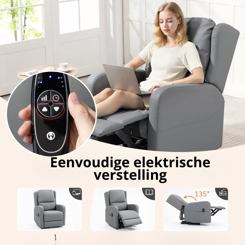Nancy's Nosellari Massagestoel - Relaxfauteuil - 3D Kneedmassage - Elektrisch verstelbaar - Grijs - Leer