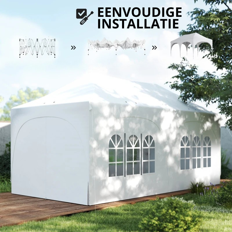 Nancy's Polinago Party tent - Paviljoen - Opvouwbaar - Lichtgrijs / Wit - ± 600 x 30B x 315 cm