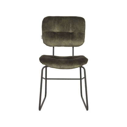 LABEL51 Eetkamerstoel Dez - Set van 2 - Stoel - Eetkamer - Keukenstoel - Eetkamerstoelen - Industrieel - Velours - Hunter - 49 x 60 x 87 cm