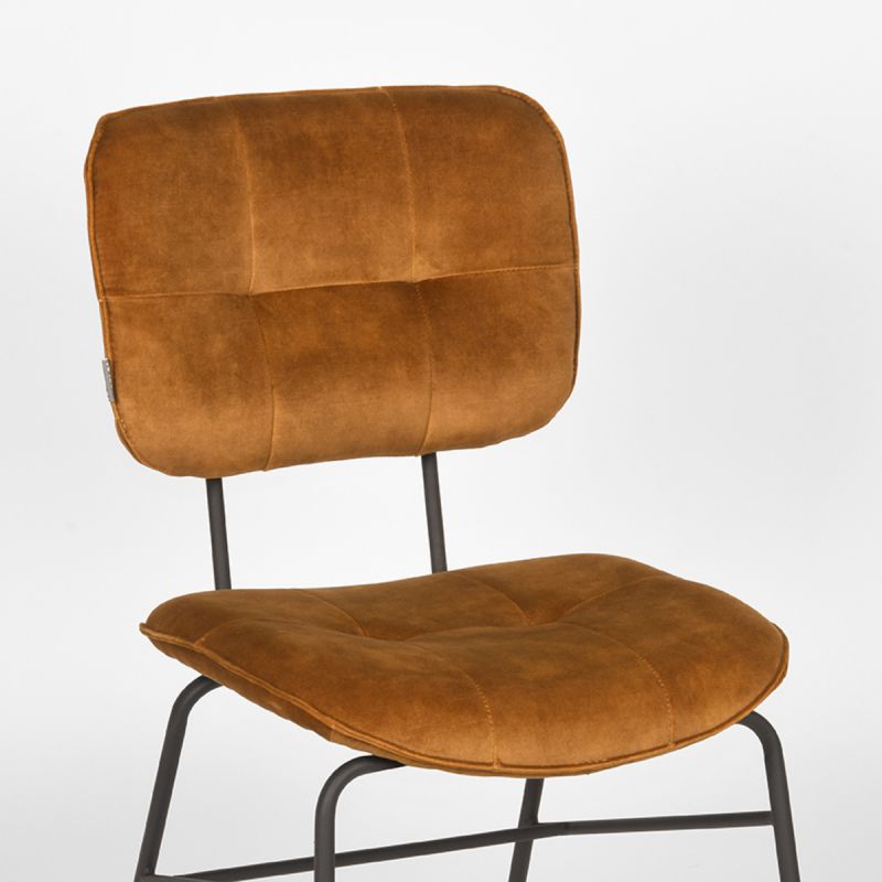 LABEL51 Eetkamerstoel Dez - Set van 2 - Stoel - Eetkamer - Keukenstoel - Eetkamerstoelen - Industrieel - Velours - Oker - 49 x 60 x 87 cm
