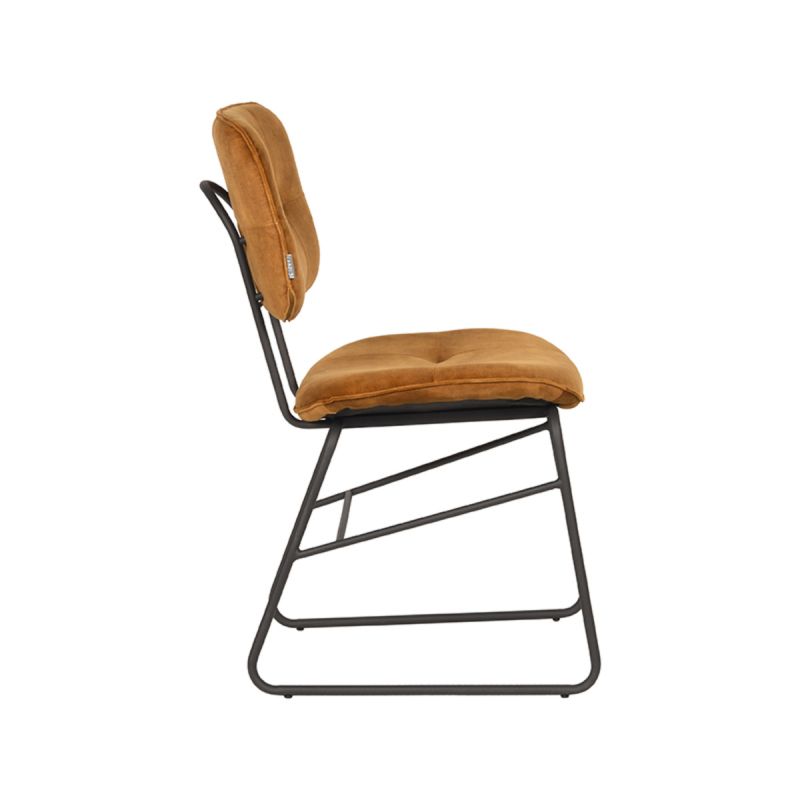 LABEL51 Eetkamerstoel Dez - Set van 2 - Stoel - Eetkamer - Keukenstoel - Eetkamerstoelen - Industrieel - Velours - Oker - 49 x 60 x 87 cm