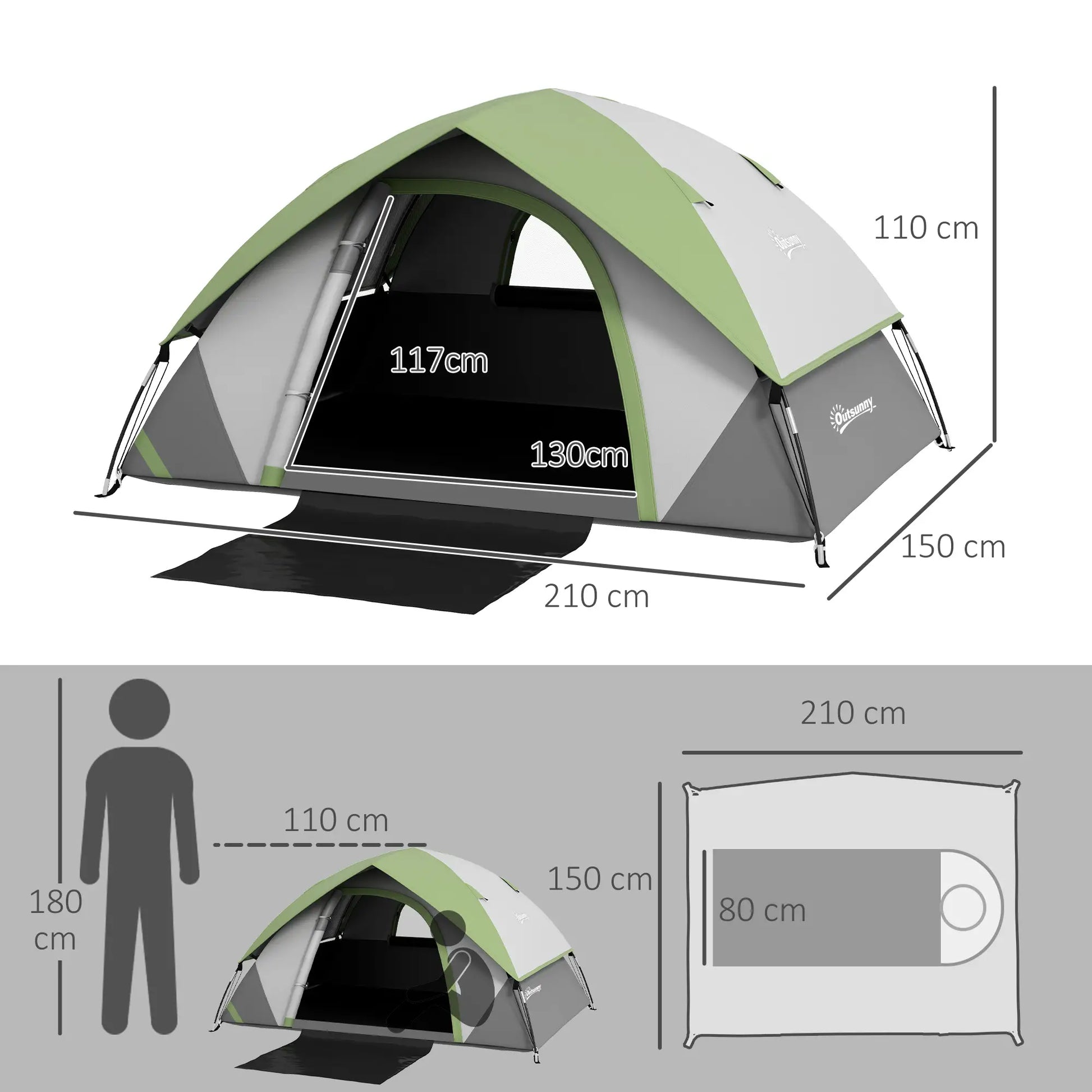 Nancy's Gattatico Kampeertent - Campingtent - 2-Persoons - Waterafstotend - Groen - 210 x 150 x 110 cm