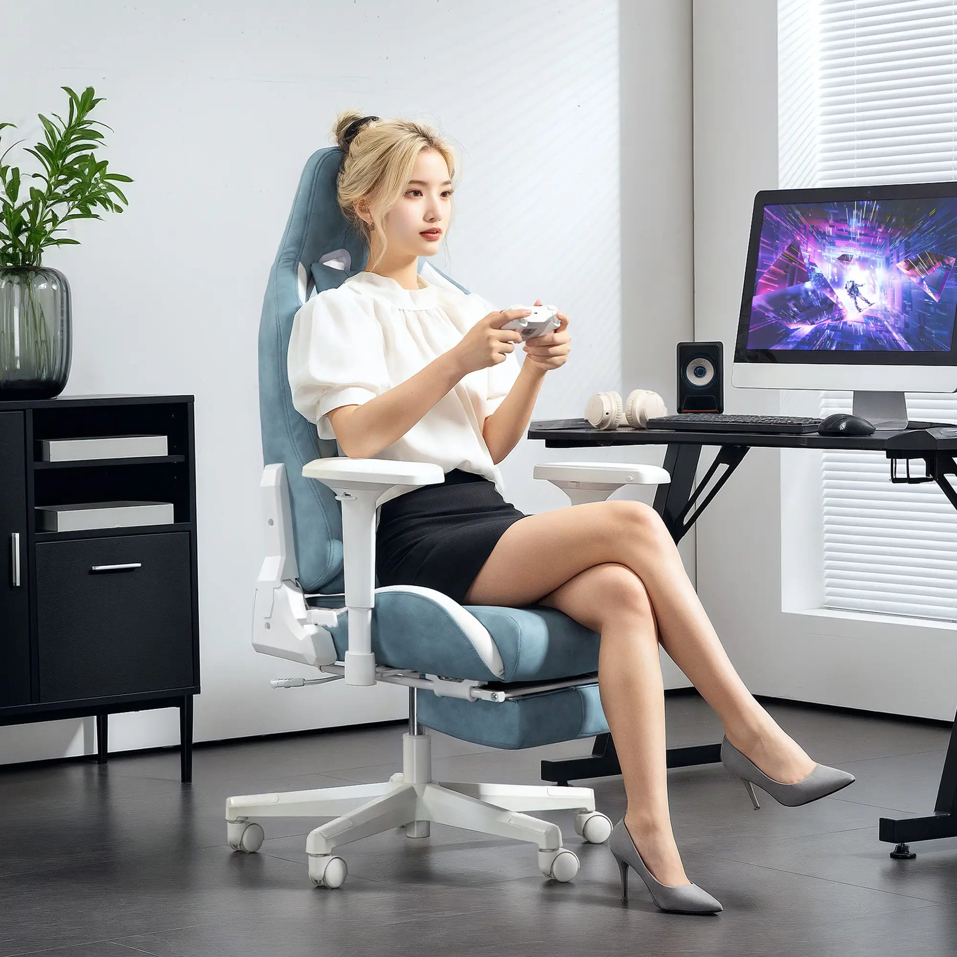 Nancy's Mosteiros Gamestoel - Gaming Stoel - Bureaustoel - Verstelbaar - Blauw - Kunstleer