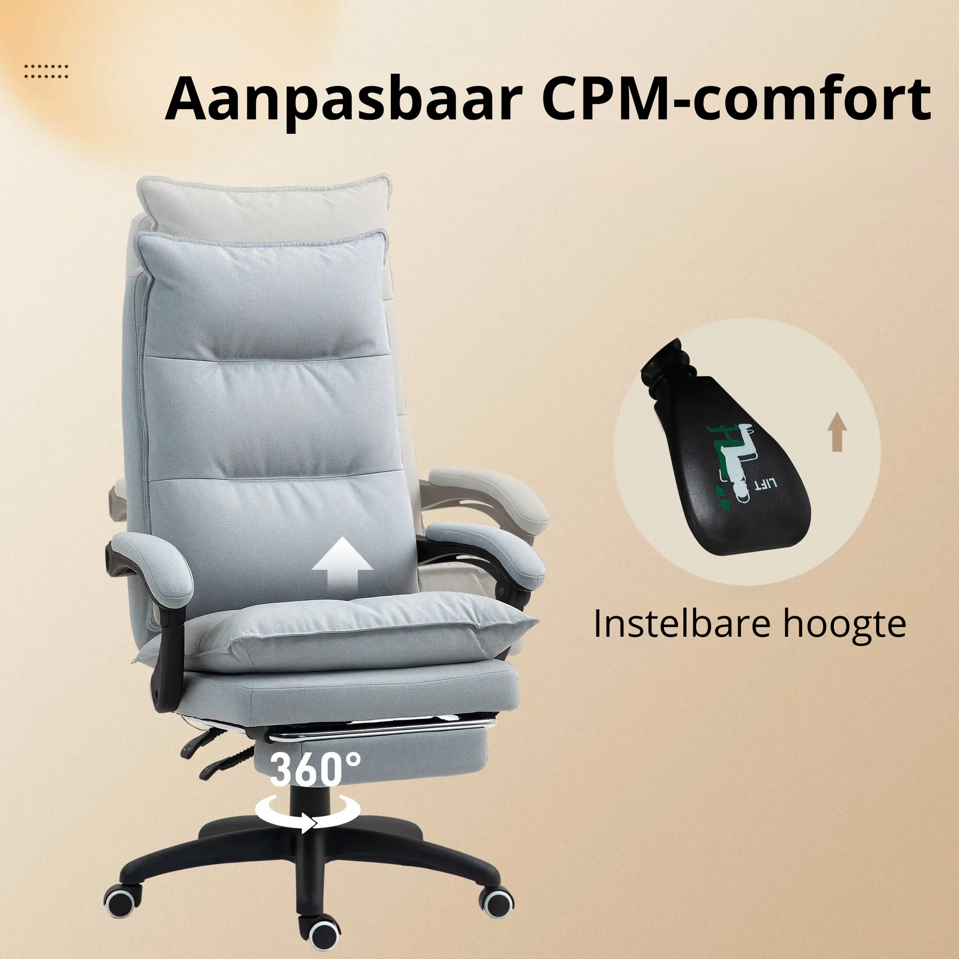 Nancy's Monfortinho Massage Bureaustoel - Bureaustoel met Massagefunctie - Directiestoel - Lichtgrijs - Linnen