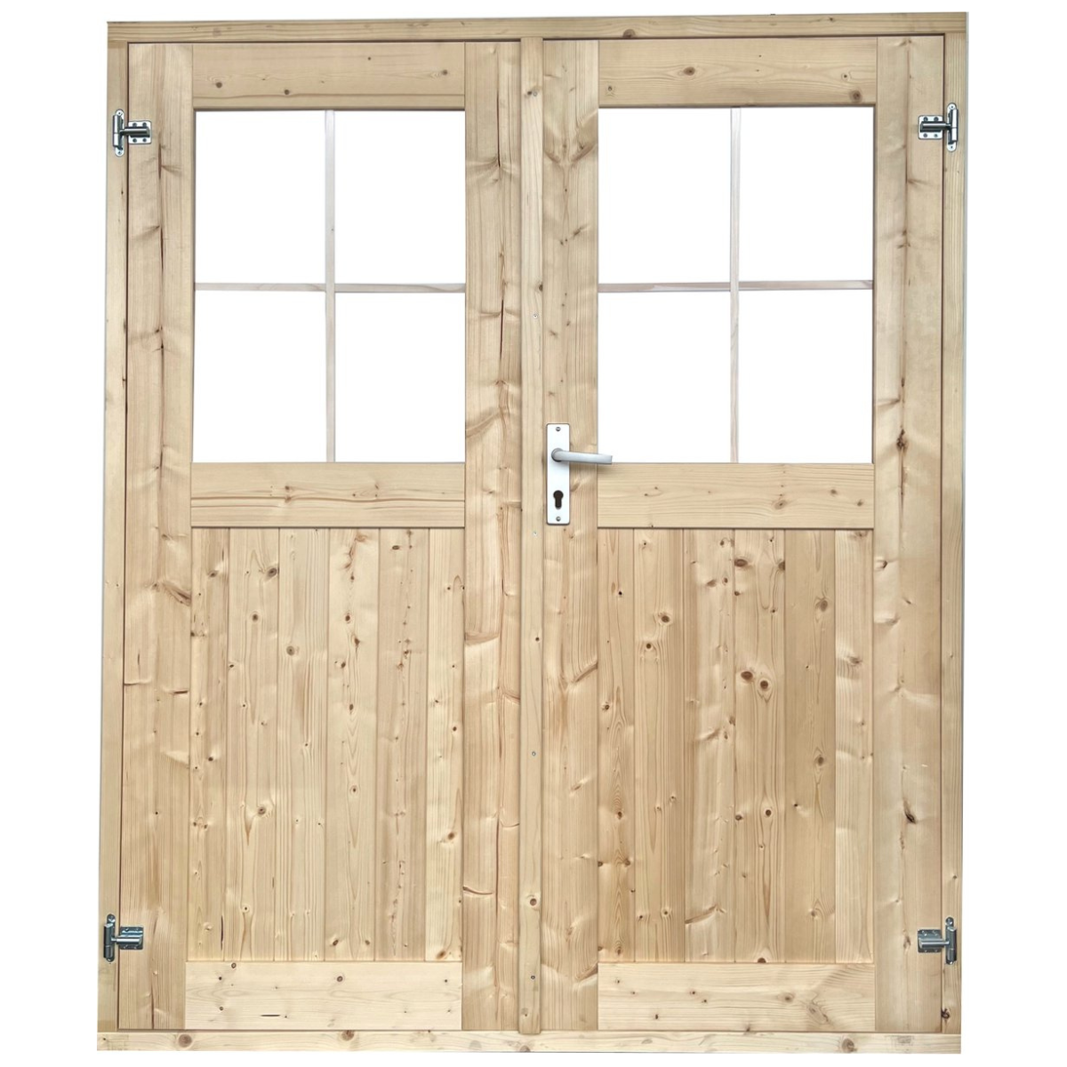 EASTWALL Double log cabin doors pine wood 171 x 180 cm Garden door including hinges and locks, Including frames