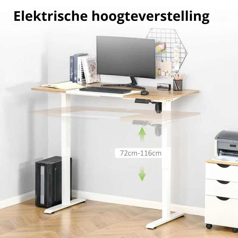 Nancy's Asciano Verstelbaar Bureau - Elektrisch Bureau - Zit-Sta Bureau - Naturel / Wit - 140 x 70 x 72-116 cm