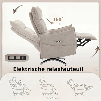 Nancy's Spotorno Elektrische Fauteuil - Relaxstoel - Loungestoel - Draaibaar - Beige / Zwart - Linnen