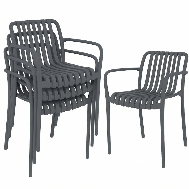 Nancy's Sistiana Tuinstoelen - Set van 4 - Terrasstoelen - Buitenstoelen - Donkergrijs - Kunststof