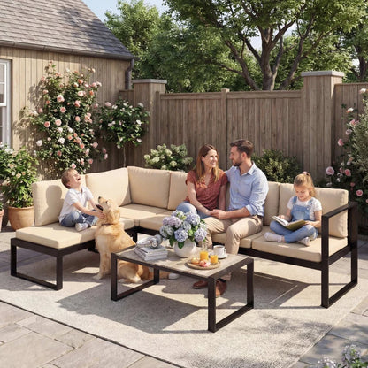 Nancy's Reitano Loungeset - Tuinset - Terrasset - 4-Delige Lounge Set - Zwart / Kaki / Grijs