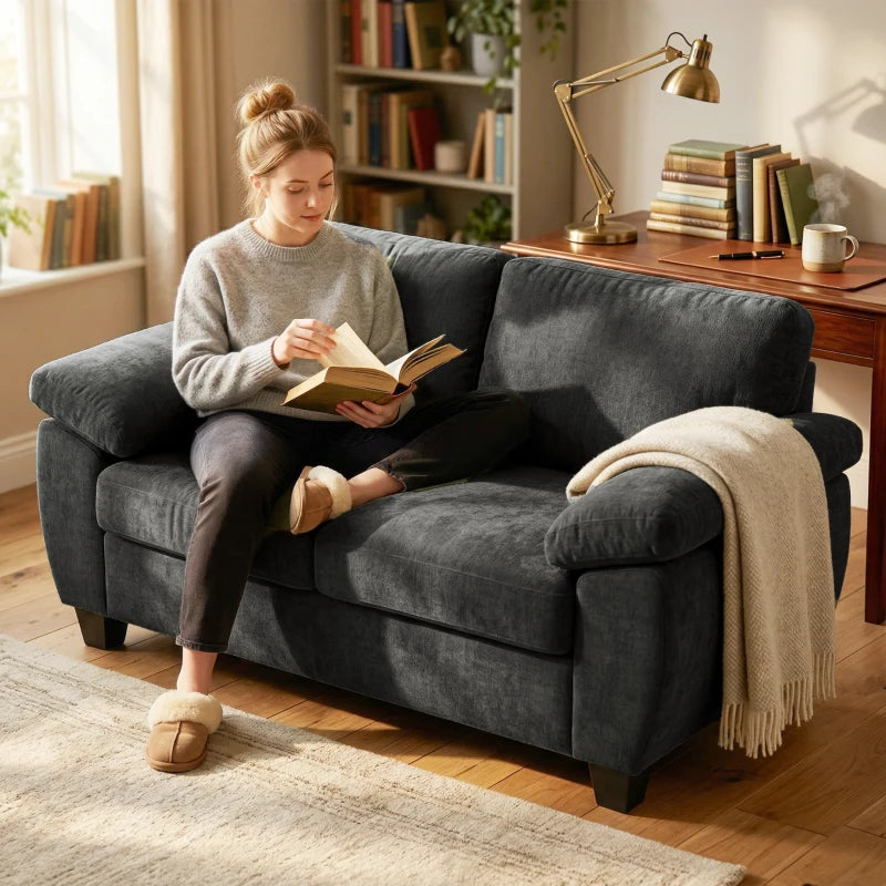 Nancy's Senigallia 2-Zitsbank - Tweezitsbank - Woonkamerbank - Donkergrijs - Chenille - ± 155 x 75 x 80 cm
