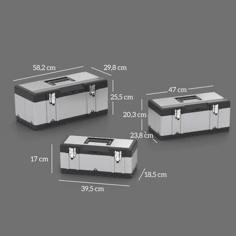 Nancy's Negrar 3-delige Gereedschapskisten - Gereedschapskistenset - Zilver / Zwart - RVS