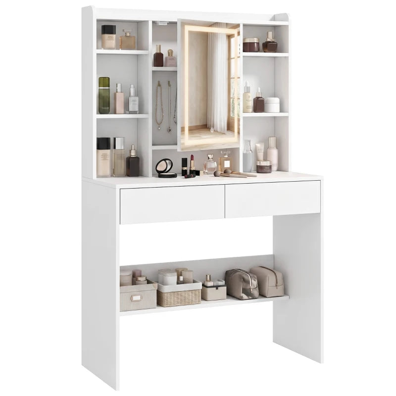 Nancy's Valleve Kaptafel - Make Up Tafel - Make-Up Tafel met Spiegel - LED-Verlichting - Wit ± 90 x 40 x 145 cm