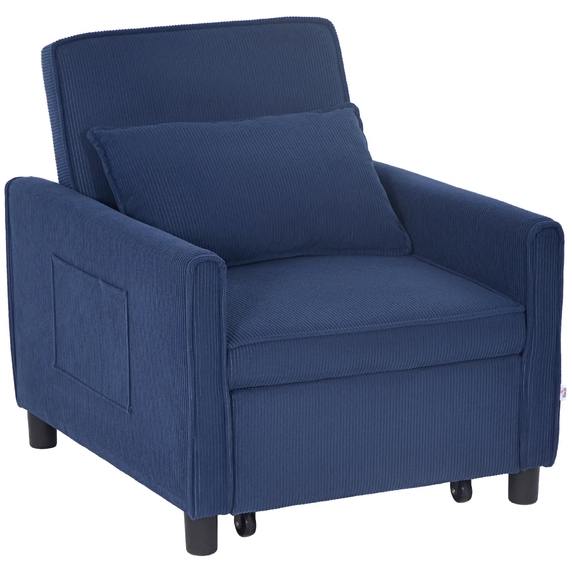 Nancy's Reigada Slaapbank - Logeerbed - Slaapstoel - Stoel met Slaapfunctie - Blauw - Ribfluweel