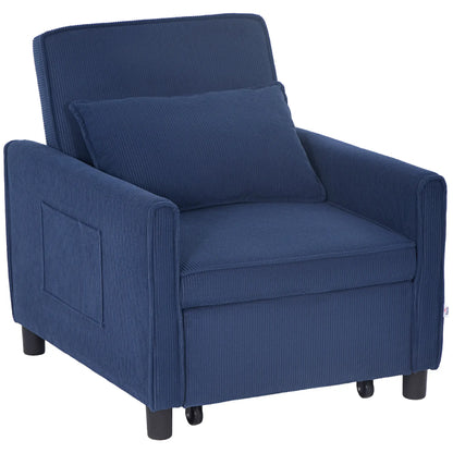 Nancy's Reigada Slaapbank - Logeerbed - Slaapstoel - Stoel met Slaapfunctie - Blauw - Ribfluweel