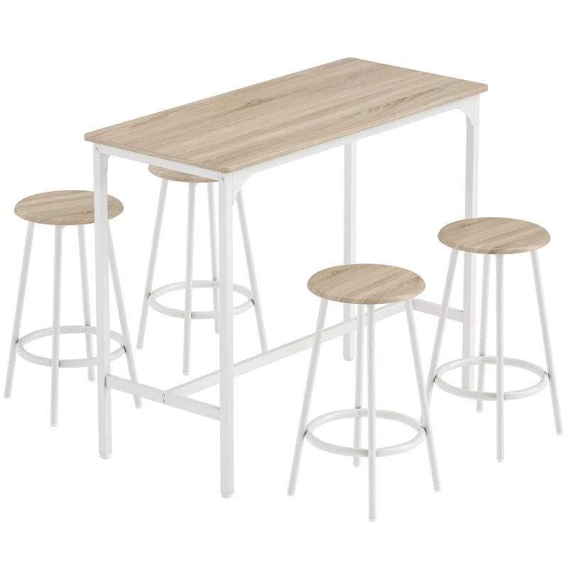Nancy's Trecase Bartafel Set - Barset - 5-Delige Set - Ruimtebesparend - Eiken / Wit
