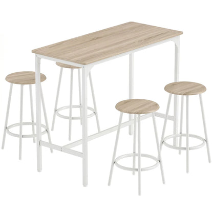 Nancy's Trecase Bartafel Set - Barset - 5-Delige Set - Ruimtebesparend - Eiken / Wit