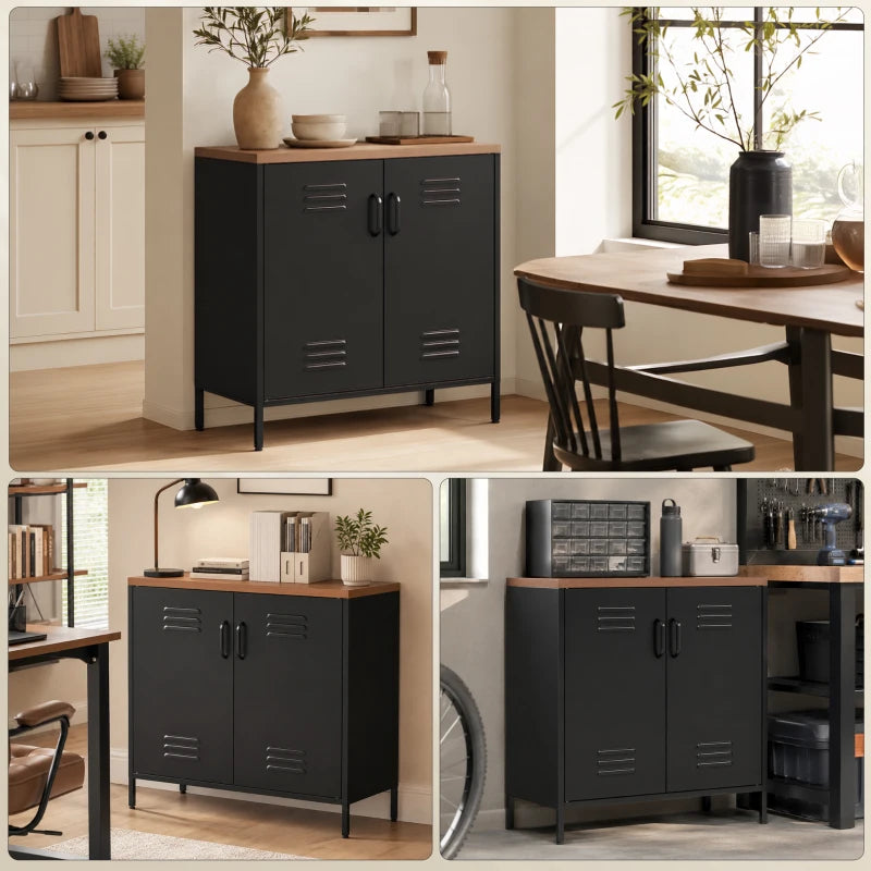 Nancy's Tenna Commode - Dressoir - Opbergkast - Zwart / Bruin - Staal / Kunststof - 80 x 40 x 80 cm