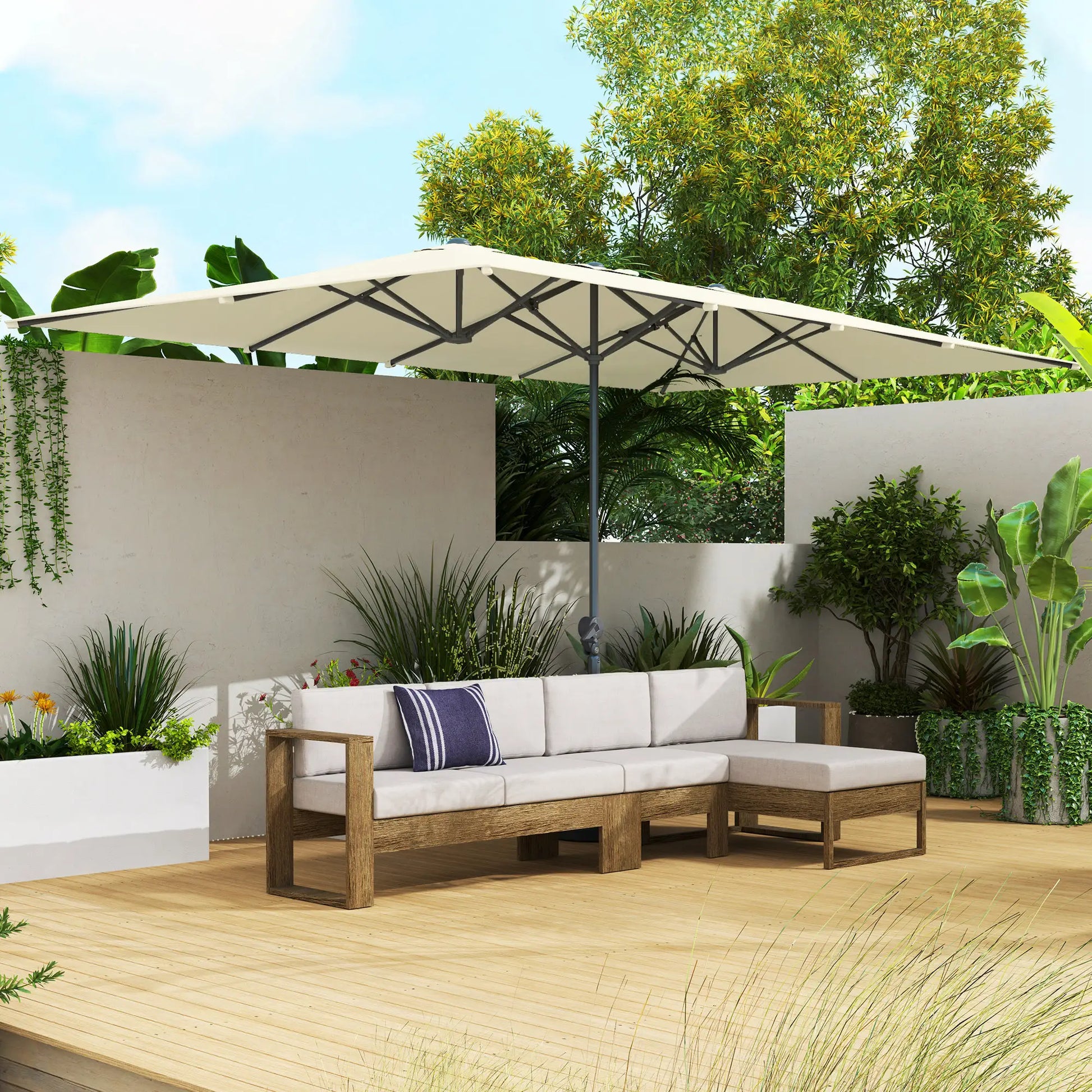 Nancy's Cremeno Parasol - Tuinparasol - UV-Bestendig - Roomwit- ± 450 x 265 x 265 cm