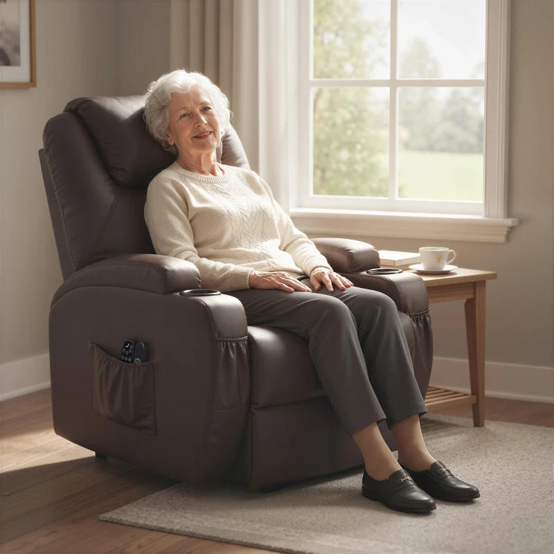 Nancy's Pomezia Sta op Stoel - Seniorenstoel - Relaxfauteuil - Opsta stoel - Donkerbruin - Kunstleer