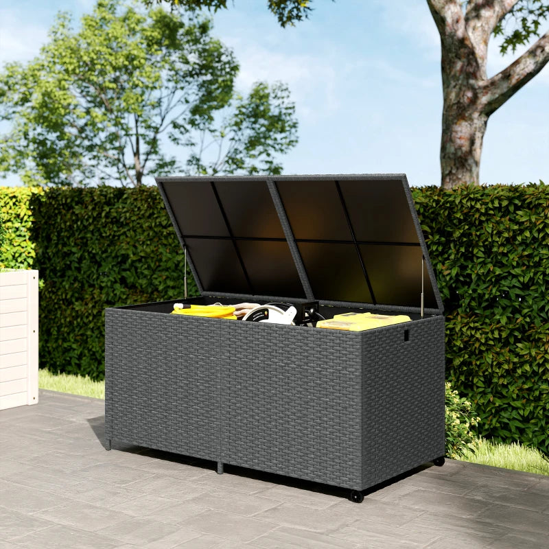 Nancy's Savigno Tuinkussenbox - Opbergbox voor buiten - Tuinbox - 650 Liter - Grijs - Rotan - ± 150 x 75 x 75 cm
