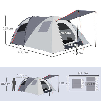 Nancy's Campotosto Kampeertent - Camping Tent - Twee Kamers - 4-5 Personen - Grijs / Rood - 490 x 250 x 185 cm