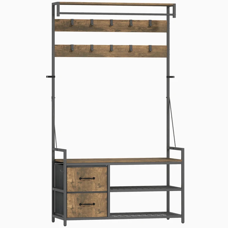 Nancy's Montedinove Wandgarderobe - Kledingrek - Schoenenrek - Garderobe - Bruin / Zwart - ± 100 x 40 x 180 cm