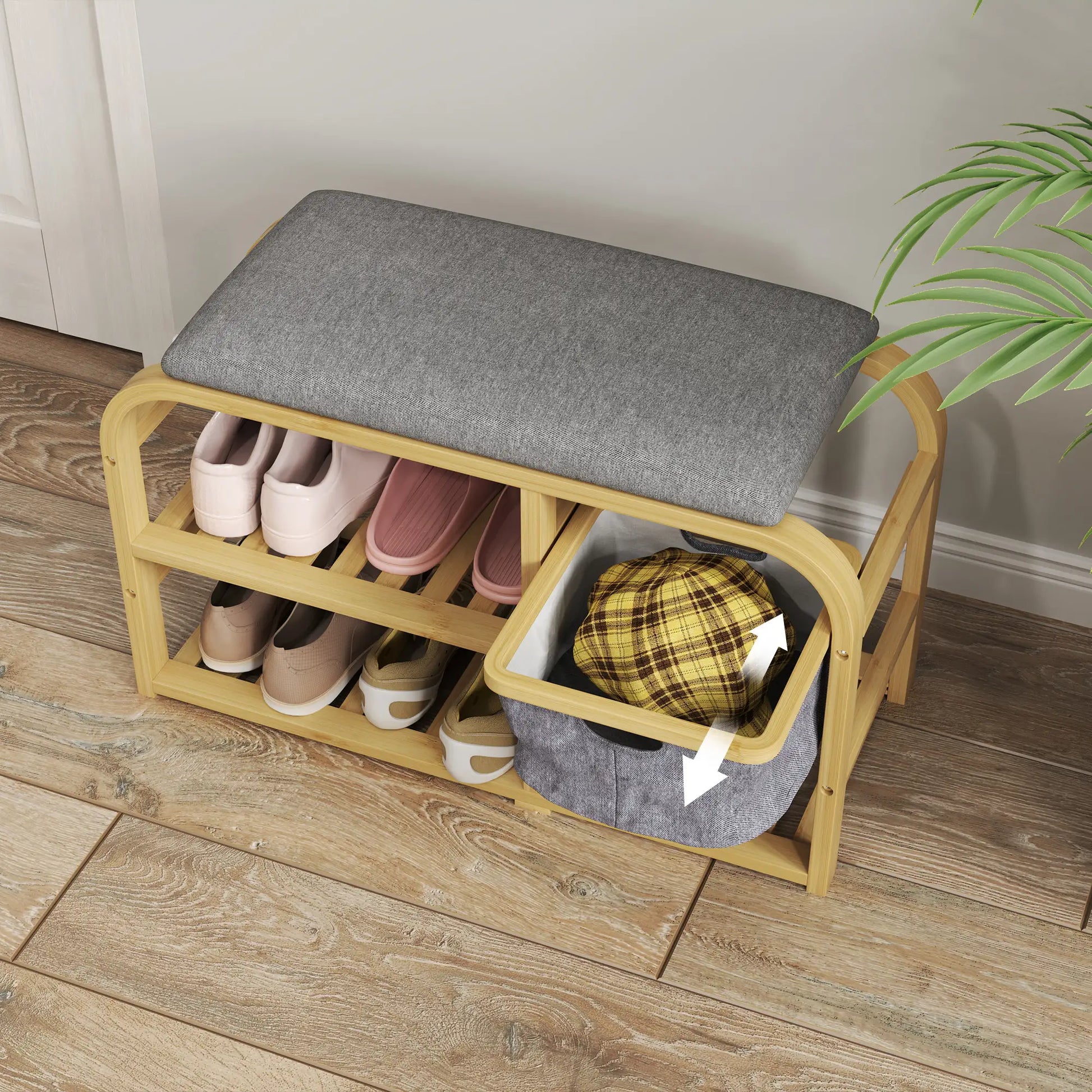 Nancy's Cusiano Schoenenbank - Schoenenrek - Schoenen Opbergen - Hout / Grijs - 70 x 30 x 45 cm