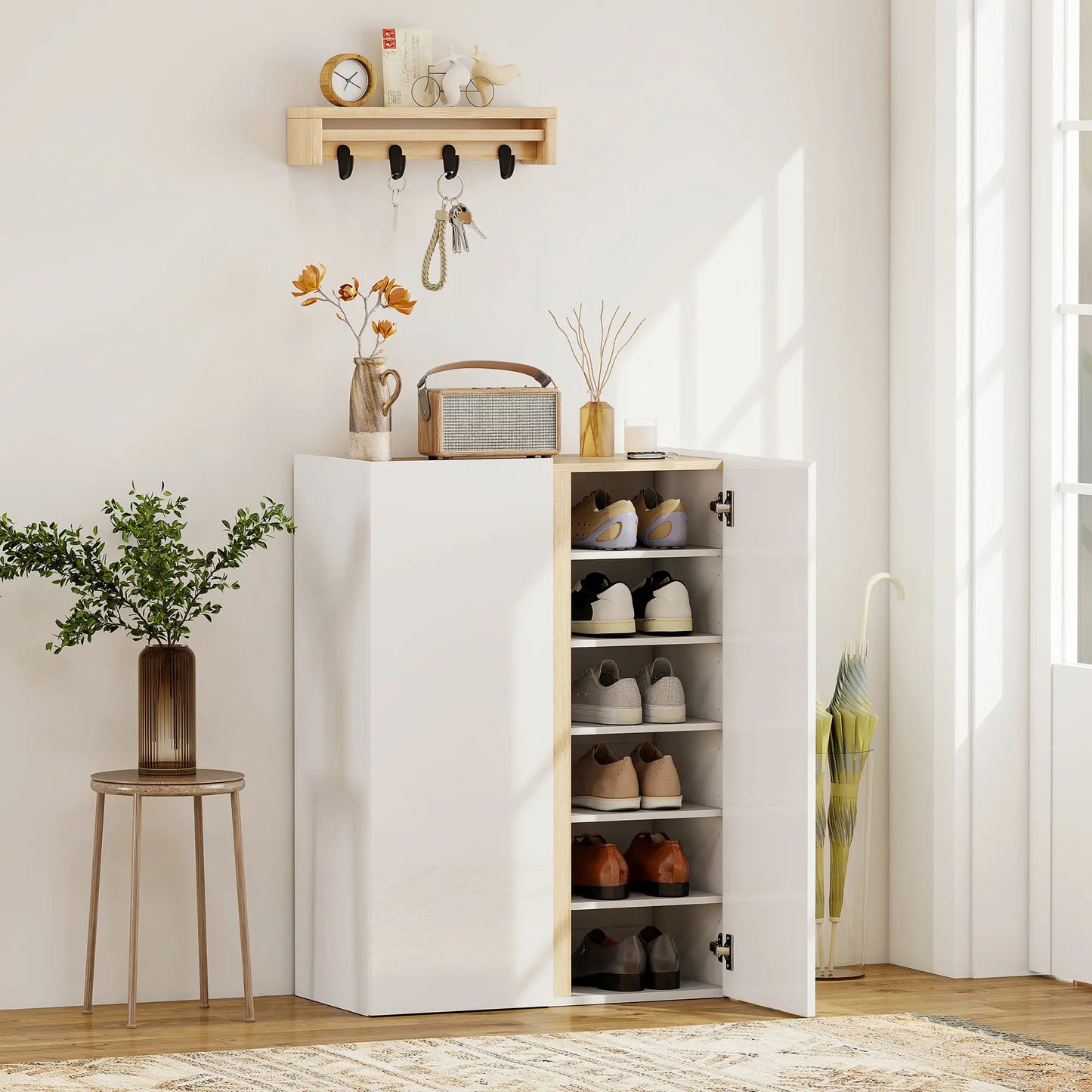 Nancy's Malegno Schoenenkast - Opbergkast voor schoenen - Schoenenrek - Wit / Hout - 70 x 35 x 95 cm