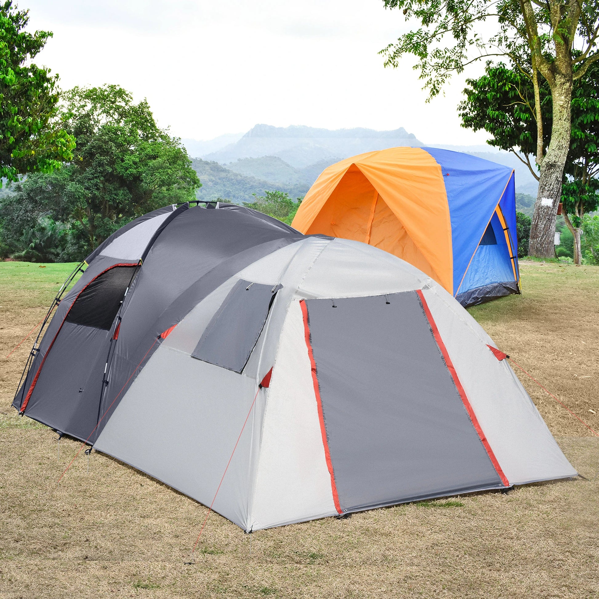 Nancy's Campotosto Kampeertent - Camping Tent - Twee Kamers - 4-5 Personen - Grijs / Rood - 490 x 250 x 185 cm