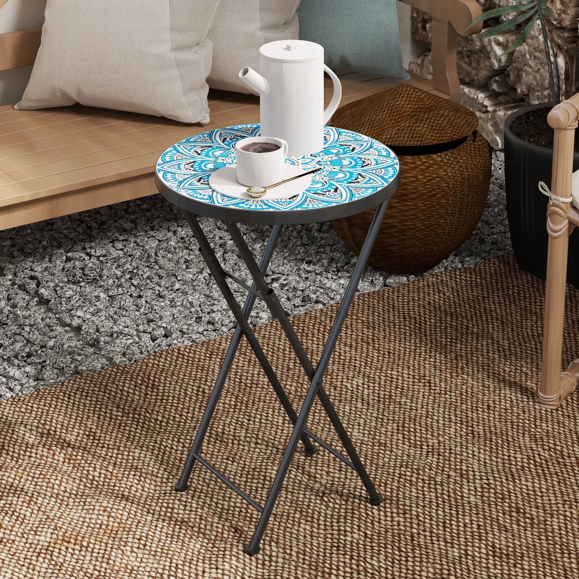 Nancy's Cingoli Balkontafel - Tuintafel - Bijzettafel voor buiten - Bistrotrafel - Keramiek - ± Ø35 x 55 cm