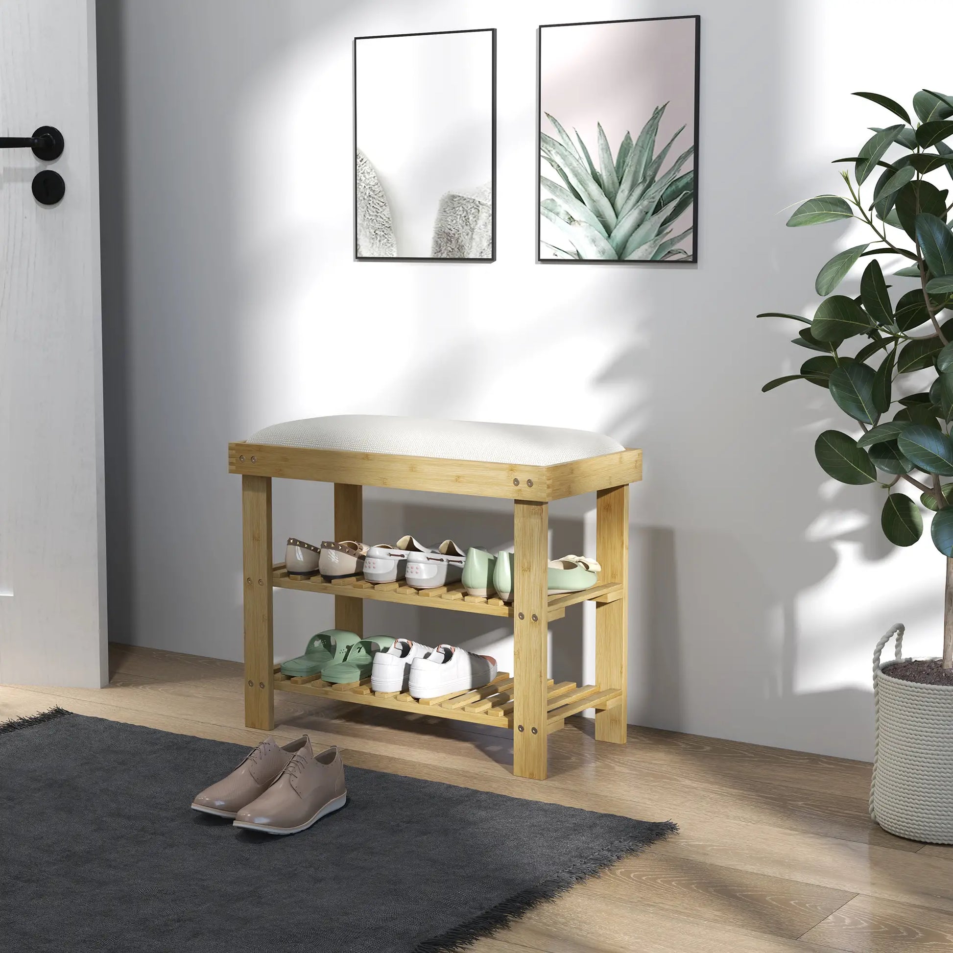 Nancy's Gorreto Schoenenbank - Schoenenrek - Bamboe - ± 60 x 30 x 50 cm