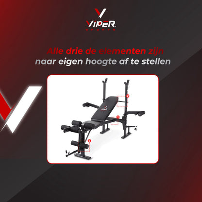 Viper Sports Halterbank - Fitnessbank - Krachtstation - Multifunctioneel - Inklapbaar