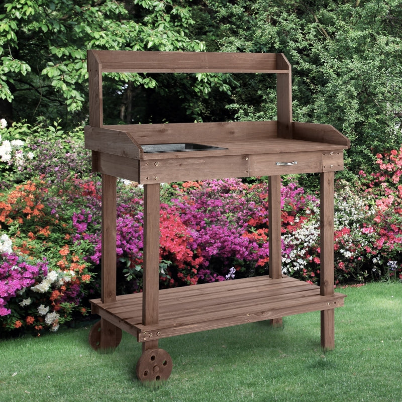 Nancy's Castilie Planting table - Garden work table - Work table - Brown - Pine wood - ± 90 x 45 x 120 cm