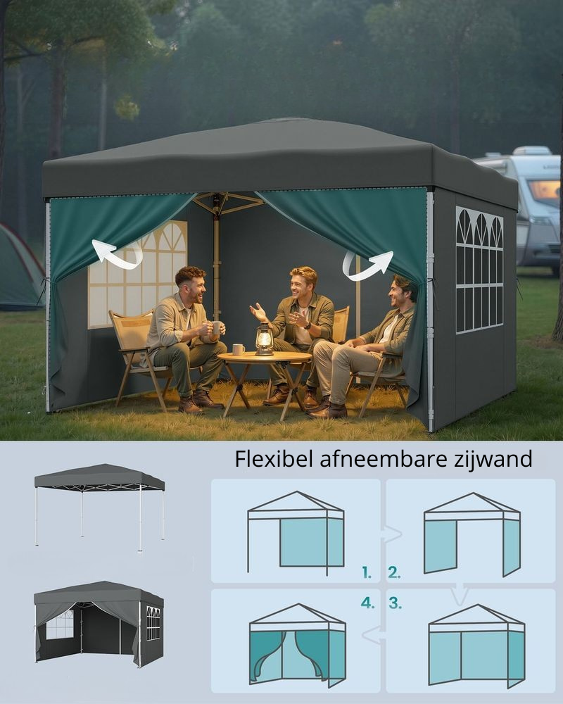 Nancy's Rubiana Partytent - Tuintent - Zonwering - Opvouwbaar - Grijs - 300 x 300 x 260 cm