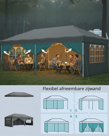 Nancy's Ruffano Partytent - Tuintent - Zonwering - Opvouwbaar - Afneembare zijwanden - Grijs - 600 x 300 x 260 cm